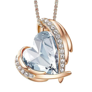 Collier en cristal plaqué or en forme de cœur, pendentif d'amour enveloppé d'ailes en CZ, 5 couleurs, bijoux romantiques pour femmes - Product Image 5