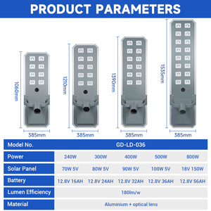 Lampadaire solaire LED intégré tout-en-un de haute qualité, étanche IP67, en aluminium, 200W, 240W, 300W, 400W, 500W, 600W, 800W - Product Image 3