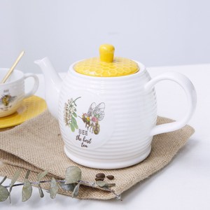 กาน้ำชาเซรามิก - ลายผึ้งและดอกไม้ พร้อมที่กรองชา - Product Image 2