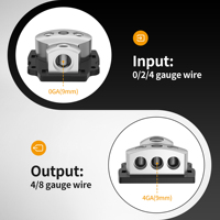 Çinko Alaşımlı 0/2/4 Gage Girişli 4/8 Gage Çıkışlı 3 Yollu 12 Volt Araç Ses Amplifikatörü Bölücü Topraklama Güç Dağıtım Bloğu Kapaklı