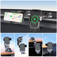Support de chargeur de voiture sans fil 15W Qi à charge rapide avec ventouse à ressort et support de téléphone réglable à 360° pour tableau de bord