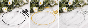 Sottopiatti in <span class=keywords><strong>Vetro</strong></span> Ecologici da 13" all'Ingrosso <span class=keywords><strong>di</strong></span> Fabbrica con Bordo <span class=keywords><strong>Trasparente</strong></span>, Dorato, Oro Rosa, Bianco, Nero per Decorazioni Nuziali - Product Image 5
