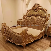 Lit en tissu antique de style rococo européen royal de luxe pour chambre principale et lit en bois massif sculpté design bateau pirate