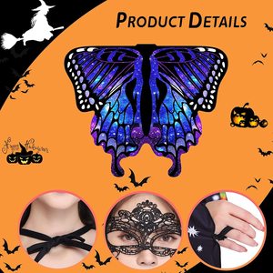 Capa de alas de mariposa para mujer, accesorios de disfraz de Halloween para adultos, alas de mariposa de fantasía coloridas con máscara y antenas - Product Image 3