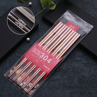 Ensemble de baguettes carrées en acier inoxydable plaqué titane, poli miroir, couleur unie, boîte cadeau, 4 paires, vente en gros