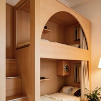 Lit superposé en bois en forme d'arche avec rideau d'intimité, lit de dortoir personnalisé pour auberge de jeunesse, mobilier de couchage en forme de capsule pour appartement