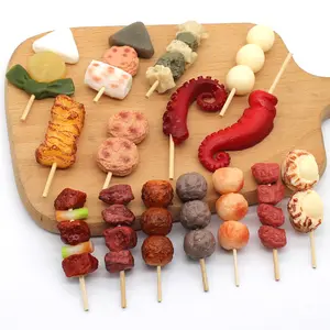 PVC simulation food toys keychain BBQ skewers, beef skewers, oden food model flatback cabochon slime charms pendant small gift