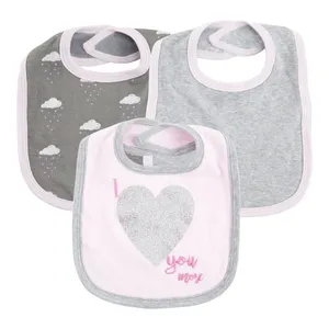 100% combed cotton custom newborn fancy baby bib wholesale 3 pcs pack baby bibs heart printing bandana