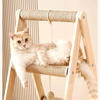 Arbre à chat en bois moderne à 3 niveaux avec échelle, lit multi-niveaux, hamac pour grand chat et poteau à gratter