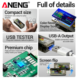 Testeur USB ANENG P01 avec écran LCD, voltmètre numérique, ampèremètre, mesure de la tension, du courant et de la capacité, détecteur de batterie et de charge rapide pour banque d'alimentation - Product Image 5