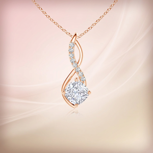Colgante de Diamante Cultivado en Laboratorio con Corte Cojín Certificado IGI, Diseño Retorcido con Detalles de Diamantes, Oro 10K/14K/18K, Plata 925/935, Regalo para Fiestas - Product Image 1