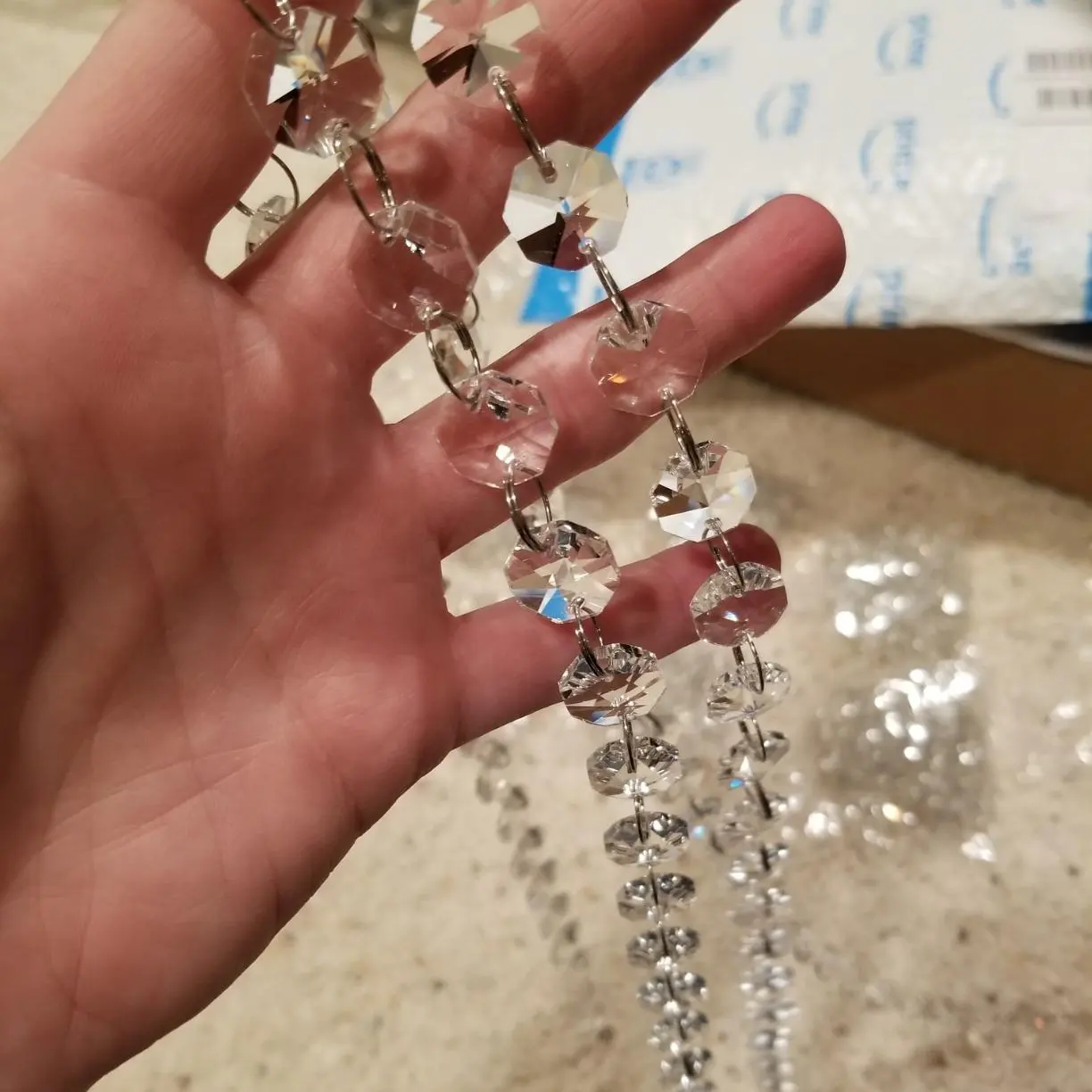 Ingrosso Stringa di Cristallo Trasparente con Catena di Perline Ottagonale Tenda per la Festa di Nozze Albero di Natale Decorazione