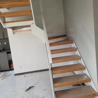Escalier moderne en bois massif flottant en forme de L, à poutre simple, avec main courante en acier inoxydable, personnalisable, prix d'usine