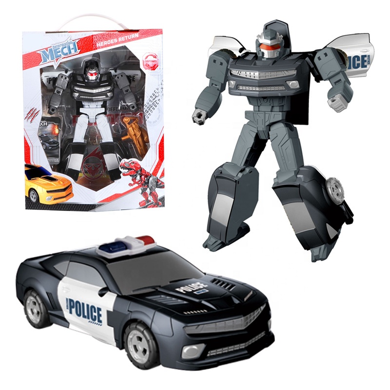 キッズプラスチックモデルロボット車のおもちゃの変形パトカーの