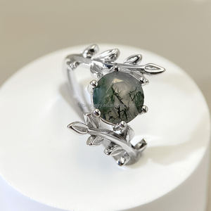 แหวนทองเหลืองประดับพลอยมอสอาเกตชุบทอง 18K งานฝีมือสวยงามคลาสสิก ดีไซน์ใหม่ เหมาะสำหรับงานปาร์ตี้ สำหรับผู้หญิง - Product Image 2