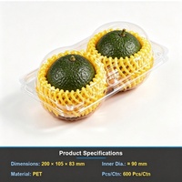 2-delige transparante PET plastic fruit clamshell verpakking, wegwerpbaar, voor sinaasappel en perzik verpakking, koepelvormig deksel, 0,3 mm dik, model 2A