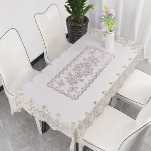 PVC waterproof and anti-scalding oil-proof pvc bronzing lace long table cover tablecloth