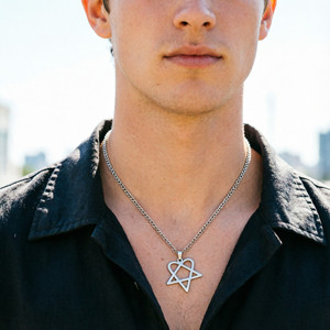 Collana con Cuore e Stella Heartagram per Uomo, Gioielli <span class=keywords><strong>Hip</strong></span> <span class=keywords><strong>Hop</strong></span> Rock in Acciaio Inossidabile - Product Image 4