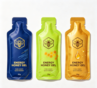 Sachets en aluminium recyclables style bouteille avec pelliculage mat pour gel énergétique au miel, emballages souples portables pour la nutrition sportive