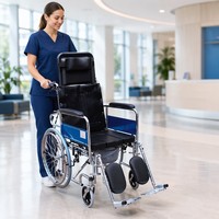 Fauteuil roulant manuel inclinable avec fonction toilette, cadre en acier chromé, repose-jambes relevable, dossier haut, aide aux soins aux patients