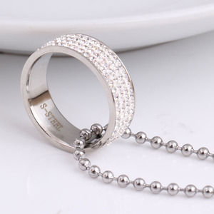 Stainless Steel <b>Ring</b> Necklace 6Mm <b>Diamond</b> Encrusted Women's Fashion Jewelry Everyday Wear Geometric Design Round Brilliant Cut - Product Image 2