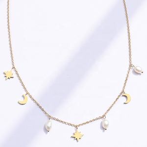 Colgante de perlas de agua dulce de acero inoxidable para mujer, colgante de lunas y estrellas, regalo para madre - Product Image 3