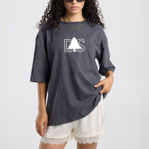 เสื้อยืดออกกำลังกายผ้าฝ้ายหนา 100% พิมพ์ลาย DTG คุณภาพสูง สไตล์พื้นฐานสำหรับผู้หญิง ทรงหลวมไหล่ตก - Product Image 4