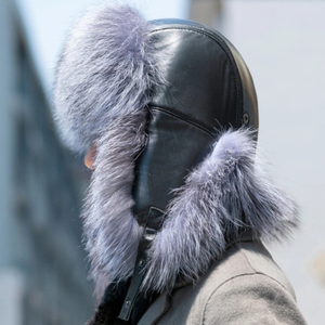 Chapeau de trappeur Ushanka d'hiver de style russe pour hommes Chapeau en cuir véritable coupe-vent Aviator Raccoon <span class=keywords><strong>Fox</strong></span> Hats With Fur Ear Flap - Product Image 6