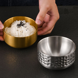 Bol à double paroi en acier inoxydable 304, motif martelé, de haute qualité, isolé, doré, pour soupe, salade et fruits - Product Image 2