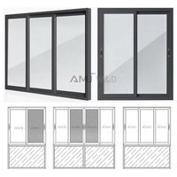 Fenêtres en aluminium à économie d'énergie, prix compétitifs, double vitrage à rupture de pont thermique, cadre en aluminium, fenêtre coulissante à 3 rails pour immeuble de bureaux