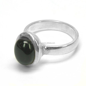 Bague en argent sterling 925 Onyx noir bague en pierres précieuses forme ronde plaqué argent boucle d'oreille à la mode pour la fête, cadeau pour unisexe - Product Image 1