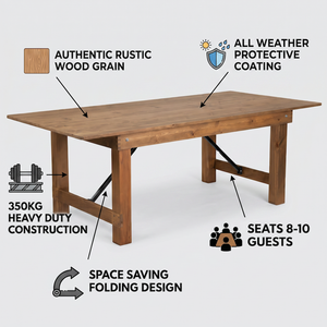 Sunzo Furniture Rustic <strong>Foldable</strong> Farm <strong>Table</strong> for Outdoor Event Banquet Wedding Hotel <strong>Dining</strong> Custom Size Color EN12521 - Product Image 6