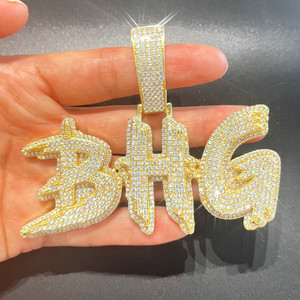 Ciondolo personalizzato a 2 strati doppio placcato Bling CZ Thorn lettera iniziale collana a catena in ottone di alta qualità per gli uomini alla moda zircone - Product Image 6