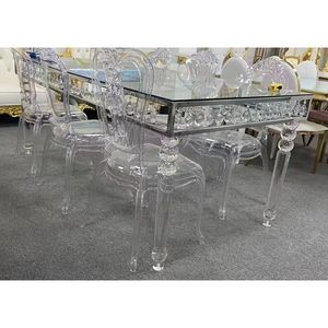 Hotel diseño moderno cristal superior acrílico pierna banquete mesa de comedor rectangular JJ240061 transparente acrílico mesa de boda - Product Image 2