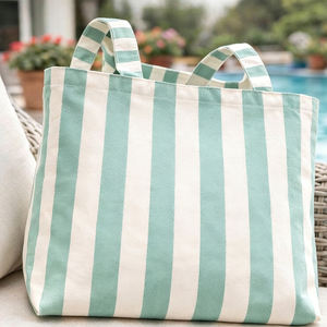 Bolsa de Mano de Lona a <span class=keywords><strong>Rayas</strong></span> Personalizada al por Mayor, Bolsa de Compras Casual para la Playa con Asas - Product Image 3