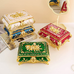Boîte de rangement à bijoux en métal décorative de style européen haut de gamme avec roses 3D, ornements, cadeaux de mariage, artisanat en métal - Product Image 2
