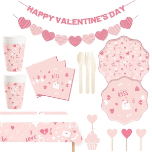 DAMAI - Juego de Vajilla Desechable de Papel con Diseño de Corazones, Color Rosa, para Fiestas de San Valentín - Product Image 1