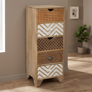 Mueble de Salón Alto de Estilo Antiguo, Mueble Industrial Vintage para el Hogar, con Múltiples Cajones, de Madera Maciza de Mango, Gran Capacidad - Product Image 3
