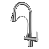 Robinet de cuisine RO contemporain à double poignée SUS304 3 voies eau potable robinet de cuisine à tirette moderne pour trou unique certifié CE
