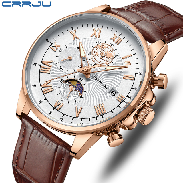 Crrju Watch 2318  Brand Guangzhou Gents Quartz Watch Hot Sale Genuine Leather Strap Luminous Calendar  Business Watch Design
