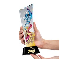 Trophée en cristal poli Cheval du Nouvel An, récompense d'honneur pour les employés exceptionnels de la réunion annuelle, impression numérique personnalisée, créatif