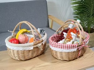Double Handle Linen <strong>Lining</strong> <strong>Wicker</strong> Picnic <strong>Basket</strong> Movable Handle <strong>Wicker</strong> Storage Fruit <strong>Basket</strong> Gift <strong>Basket</strong> - Product Image 5