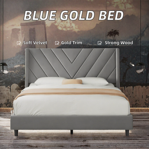 Letto Moderno con Struttura Imbottita in Velluto, Testiera Alata Trapuntata, Base in Legno per Camera da Letto Principale - Product Image 2