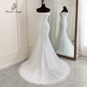 Abiti da <span class=keywords><strong>sposa</strong></span> LY-WD0428 abiti da <span class=keywords><strong>sposa</strong></span> a sirena a coda di pesce in pizzo con spalle corte strascico Sexy elegante bianco avorio - Product Image 4