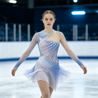Robe de patinage artistique bleu et blanc dégradé avec strass étincelants, manches longues, pour enfants et adultes, compétition et performance