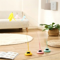 Jouet pour chat en plumes naturelles avec base en ABS durable et fil d'acier flexible, baguette interactive fixe pour l'exercice des chats en intérieur