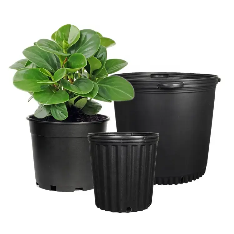 Grosir 1 2 3 5 7 10 15 galon 4 6 inci kecil besar hitam bulat luar ruangan pohon bunga Pot plastik pembibitan Pot untuk tanaman