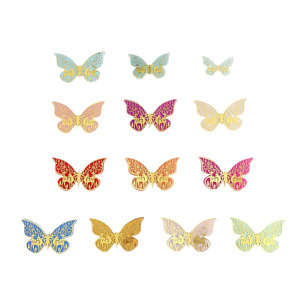 Décoration murale 3D papillons, 12 pièces, papillons double couche avec autocollants scintillants colorés pour chambre, fête, gâteau, ballons - Product Image 5