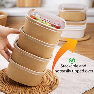Bol carré jetable en papier kraft avec couvercle, récipient alimentaire épaissi enduit de PE pour plats à emporter, salades et traiteur - Product Image 3
