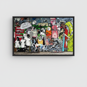 Elegant Banksy Style Abstract Graffiti Print on Canvas,<b>BLACK</b> <b>FRAMED</b> CANVAS - Product Image 2